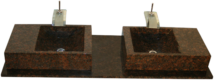 Tan Brown braun Doppel waschtisch Waschbecken Granit Naturstein