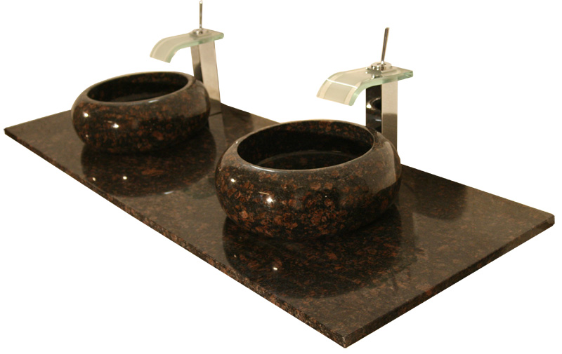 Tan Brown braun Granit Designer Doppel Waschtisch rund